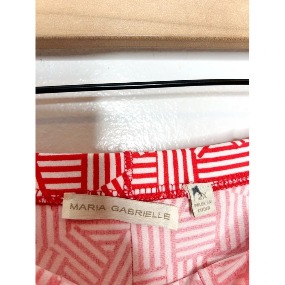 Maria Gabrielle Abstract Geo‎ Print Flowy Midi Skirt Red White Plus Size 2X